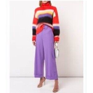 Diane Von Furstenburg High Waisted Wool Culottes Trouser Pant Purple  Size 8